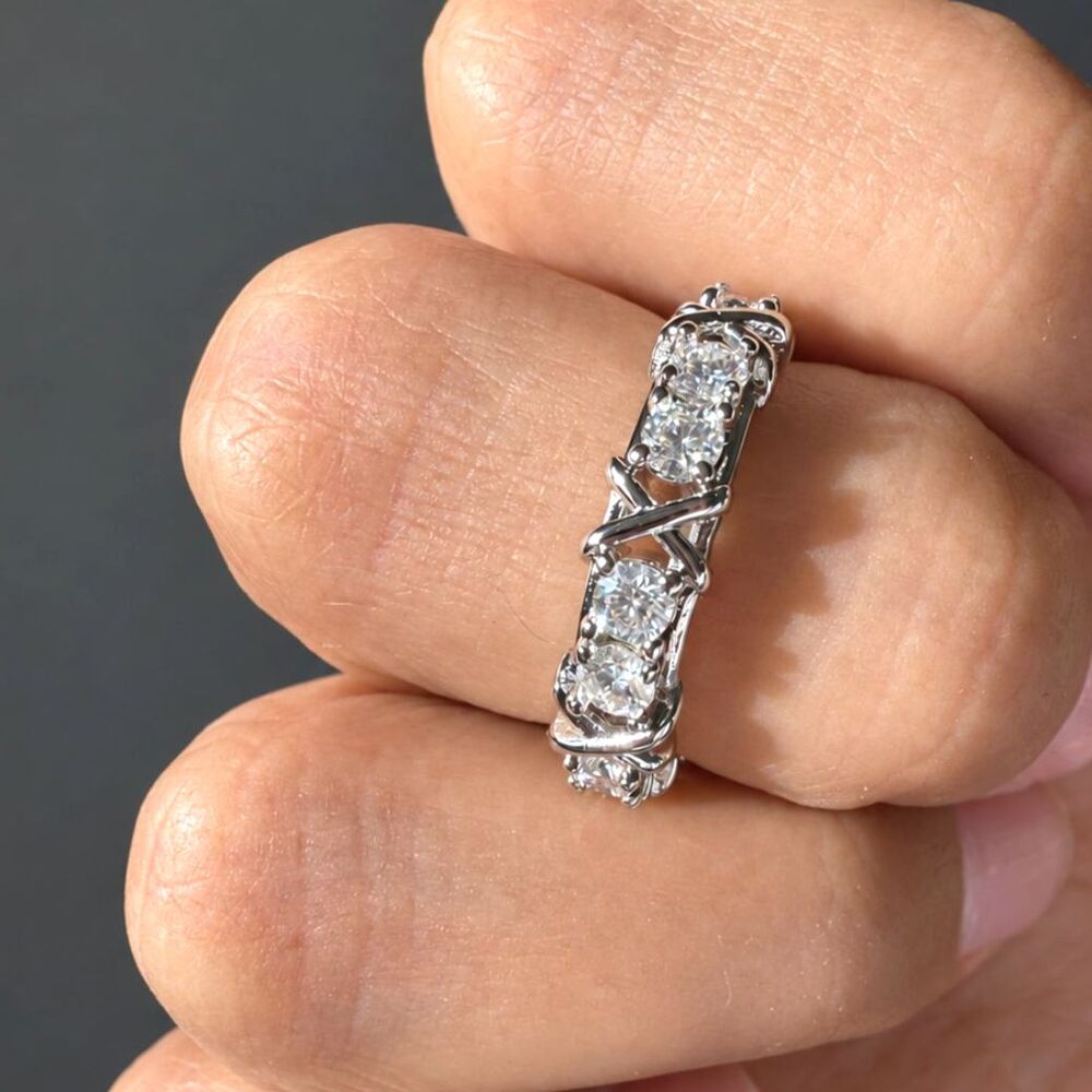 1.23 CT Moissanite Rhodium Plated Eternity Band Ring Size 5 D Color